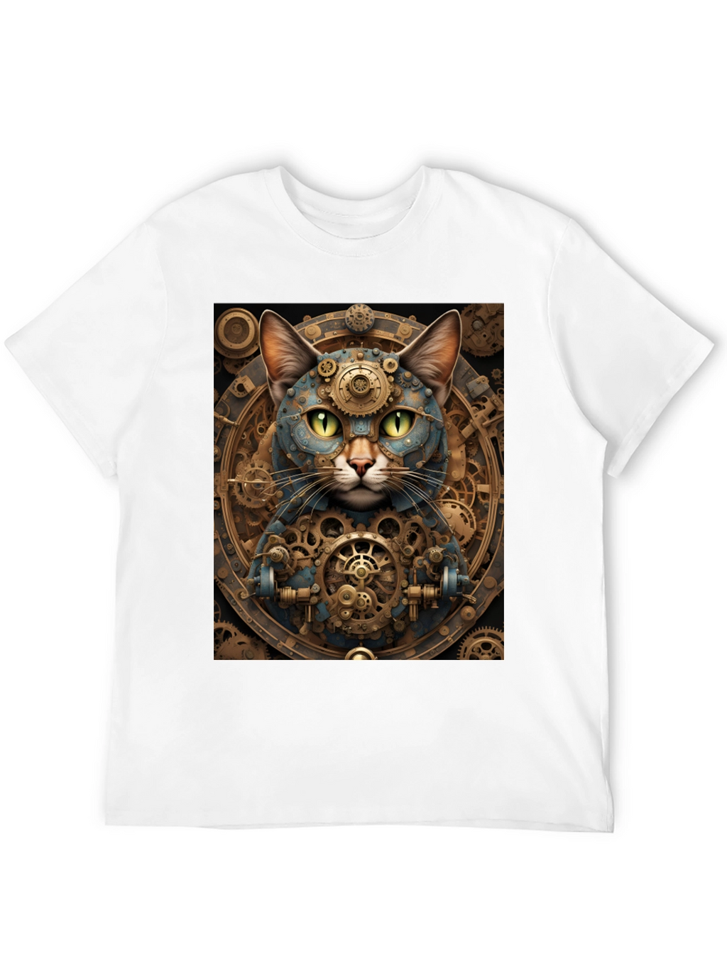 Steampunk Cat Graphic Tee - Cogwork Kitten Design