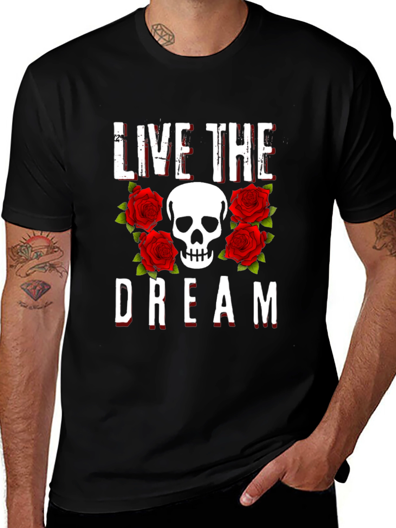 Live the Dream Skull & Roses Graphic Tee