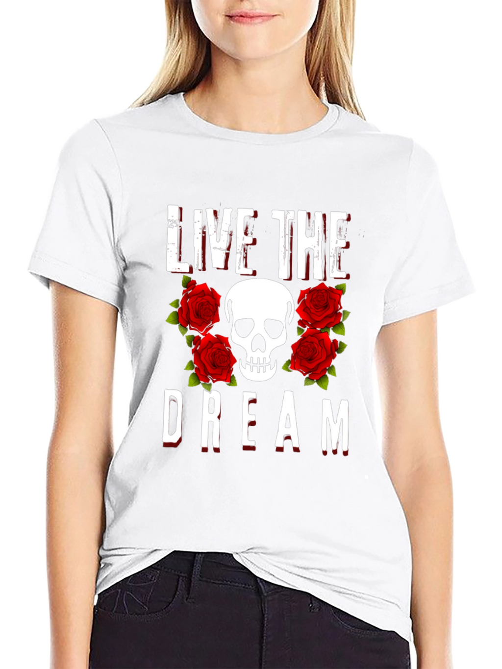 Live the Dream Skull & Roses Graphic Tee