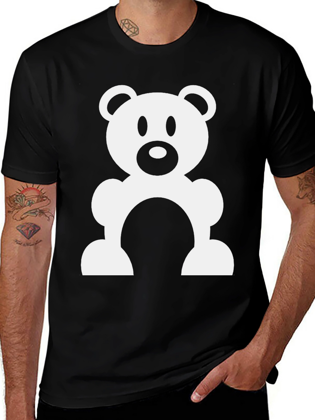 Cute Teddy Bear Graphic Black T-Shirt