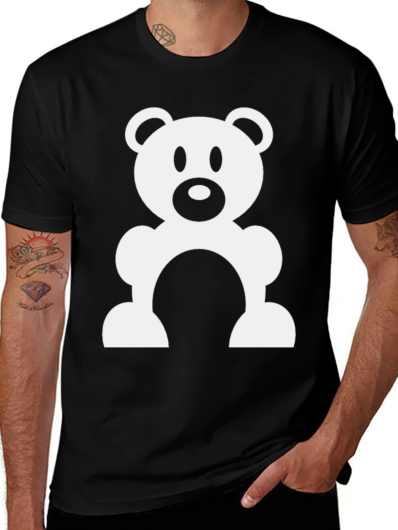 Cute Teddy Bear Graphic Black T-Shirt