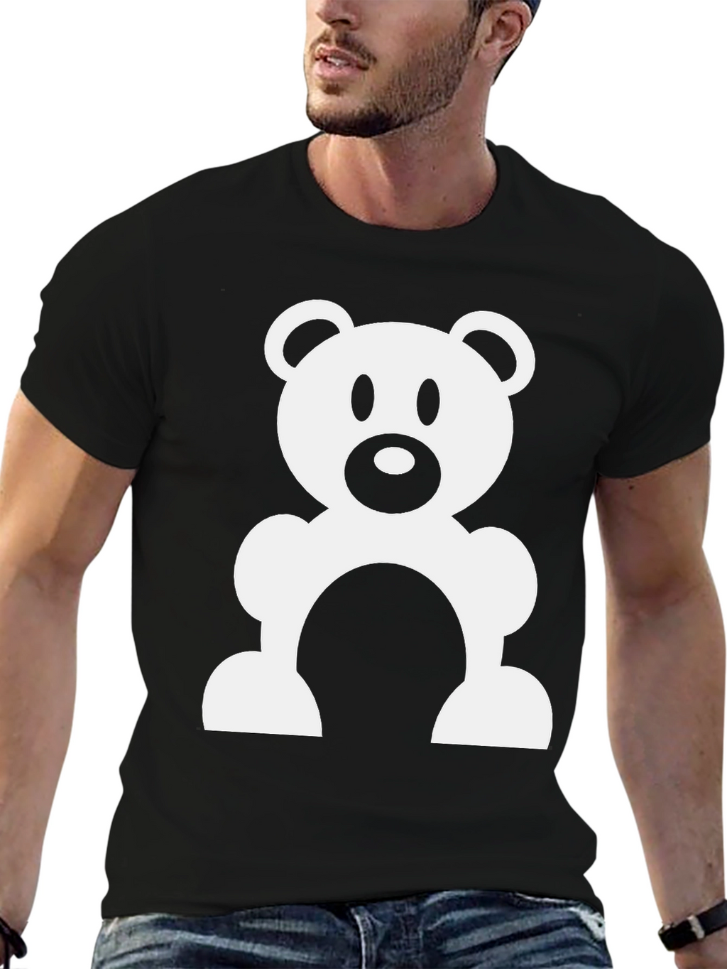 Cute Teddy Bear Graphic Black T-Shirt