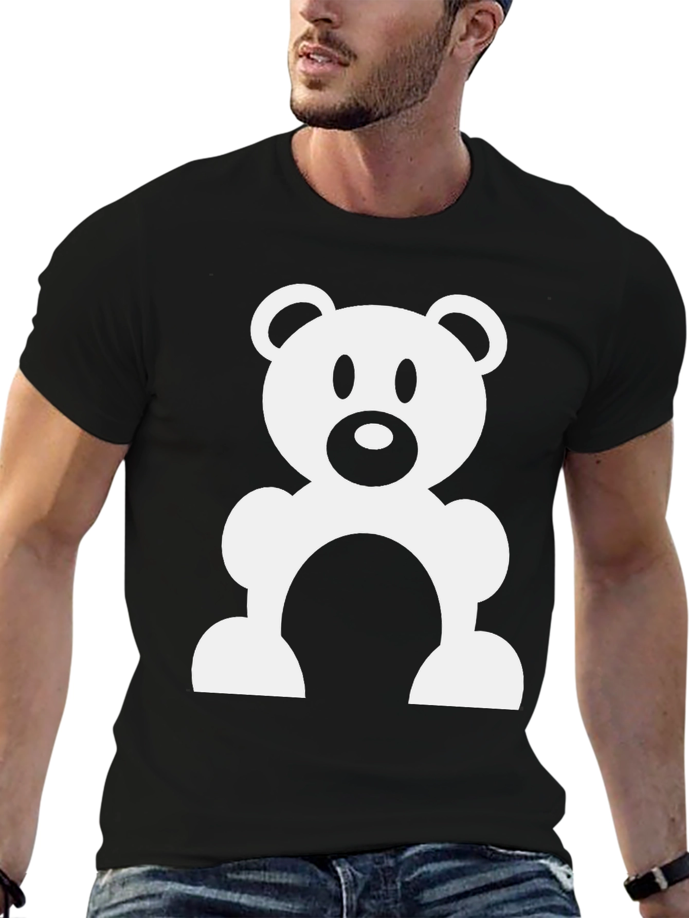 Cute Teddy Bear Graphic Black T-Shirt