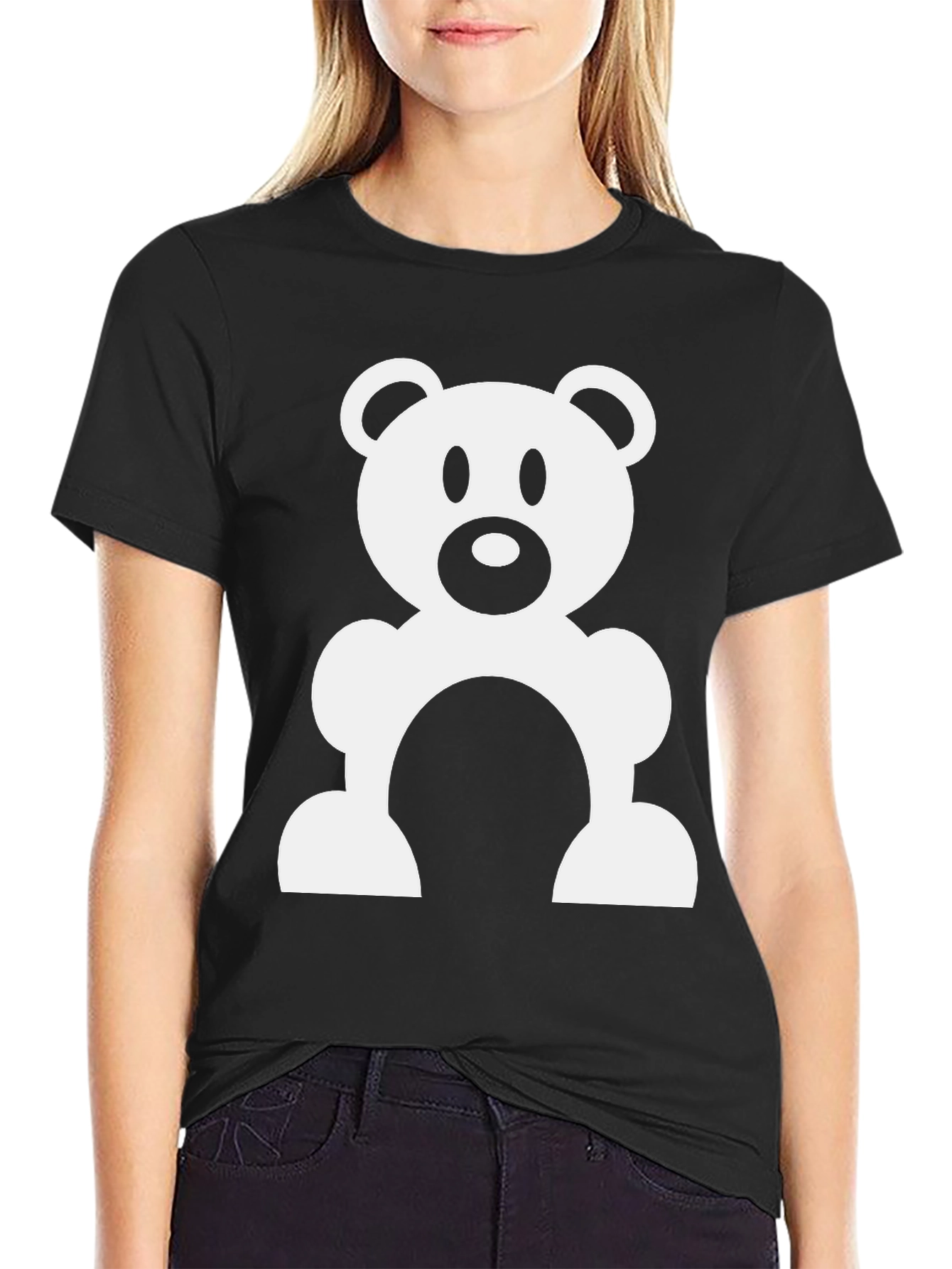 Cute Teddy Bear Graphic Black T-Shirt