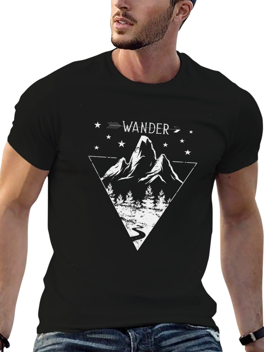 Wanderlust Mountain Graphic Tee - Black Cotton