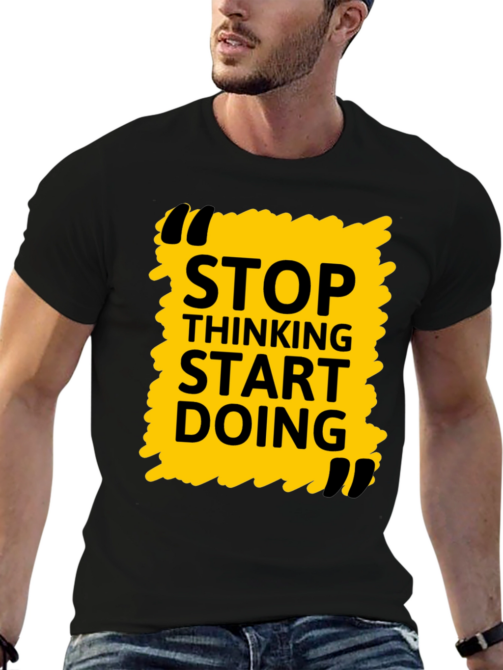 Stop Thinking Start Doing Black Graphic Tee