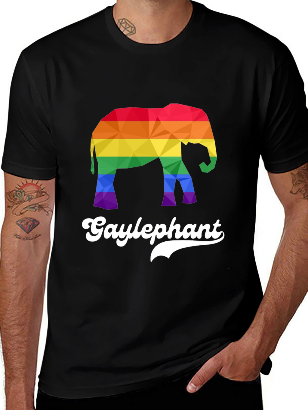 Gay Elephant Pride T-Shirt Rainbow Geometric Design