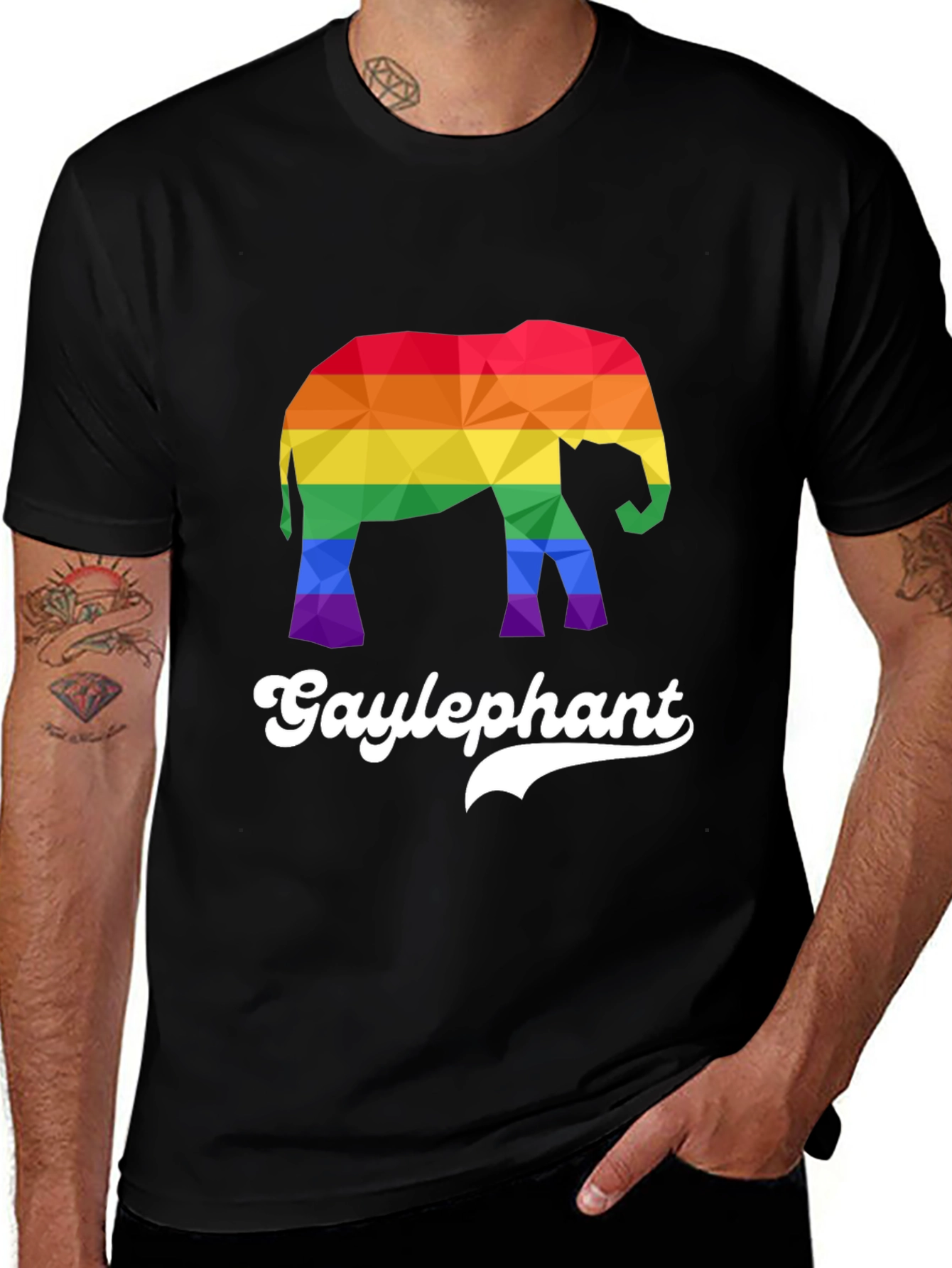 Gay Elephant Pride T-Shirt Rainbow Geometric Design