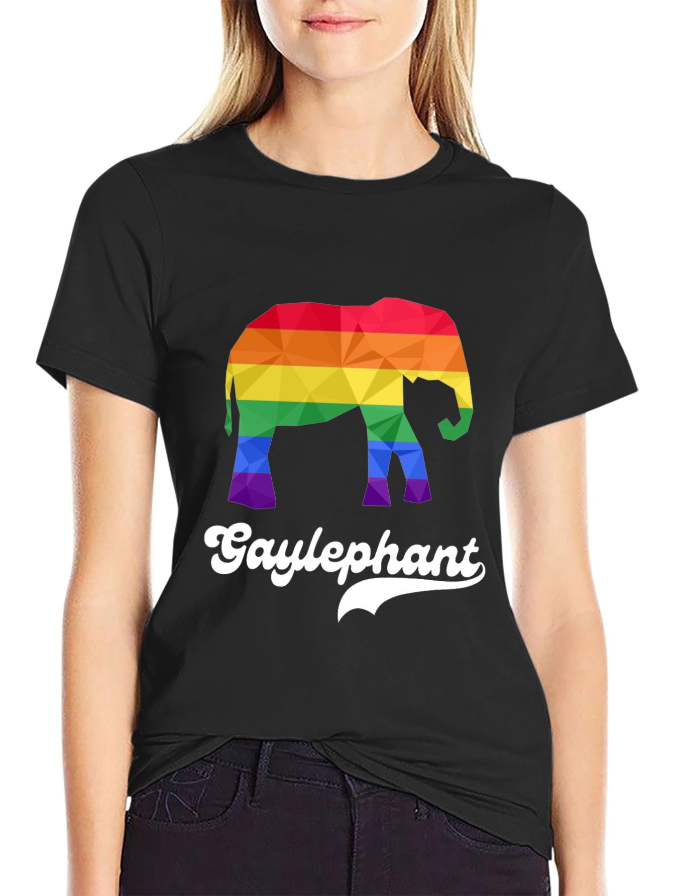 Gay Elephant Pride T-Shirt Rainbow Geometric Design