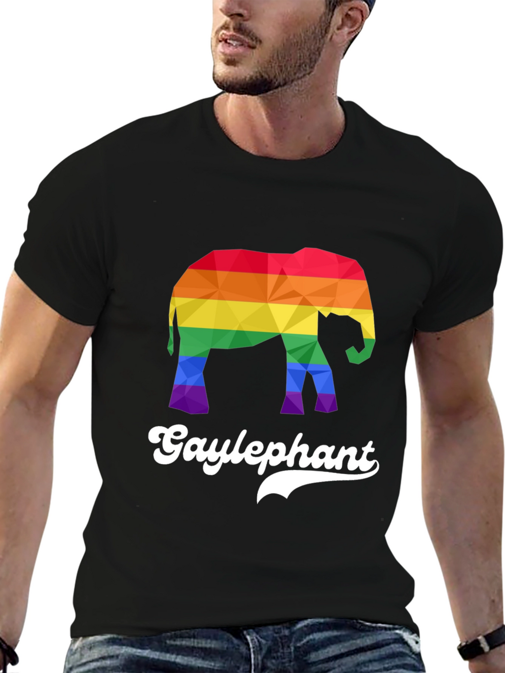 Gay Elephant Pride T-Shirt Rainbow Geometric Design