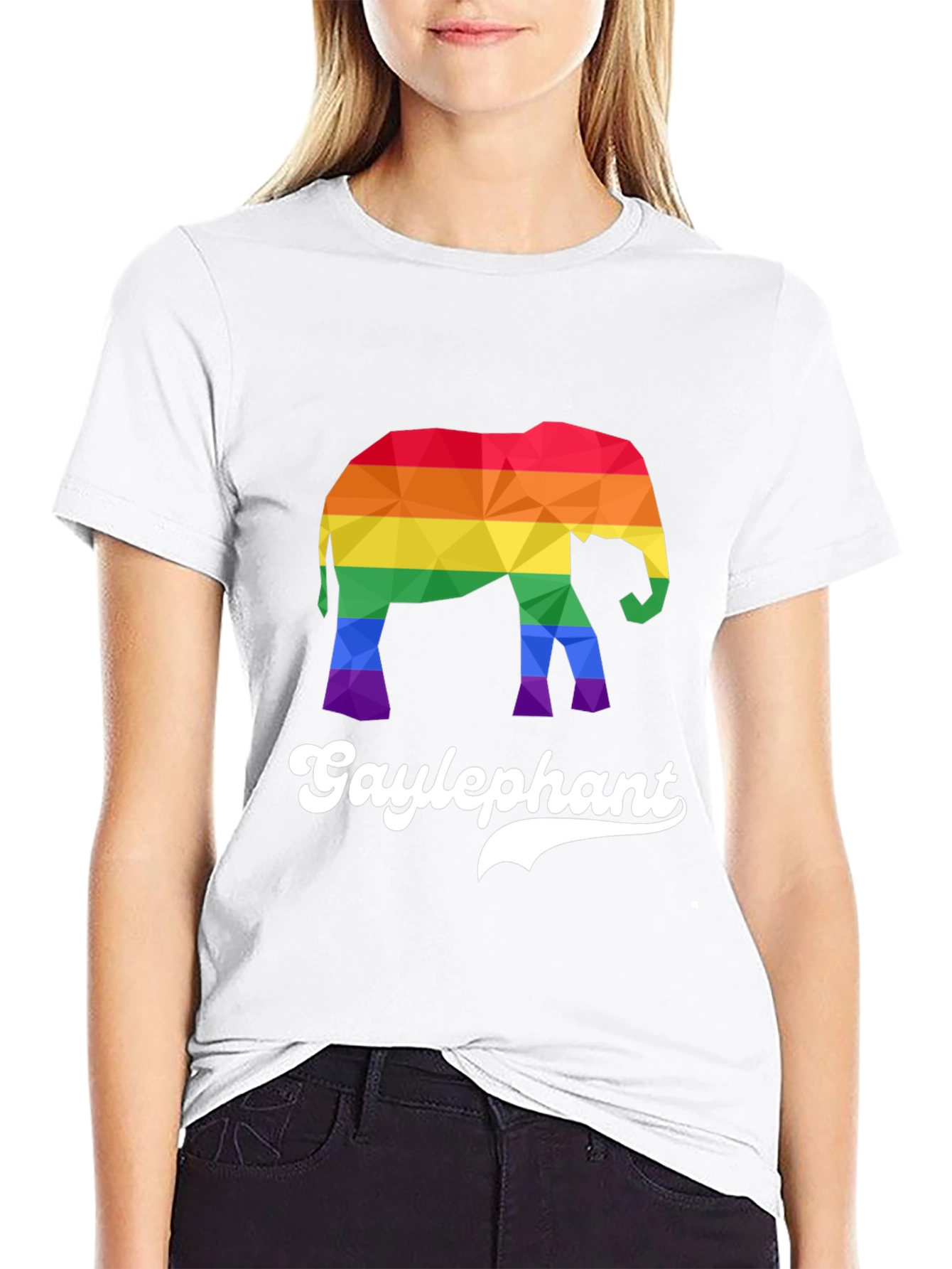 Gay Elephant Pride T-Shirt Rainbow Geometric Design