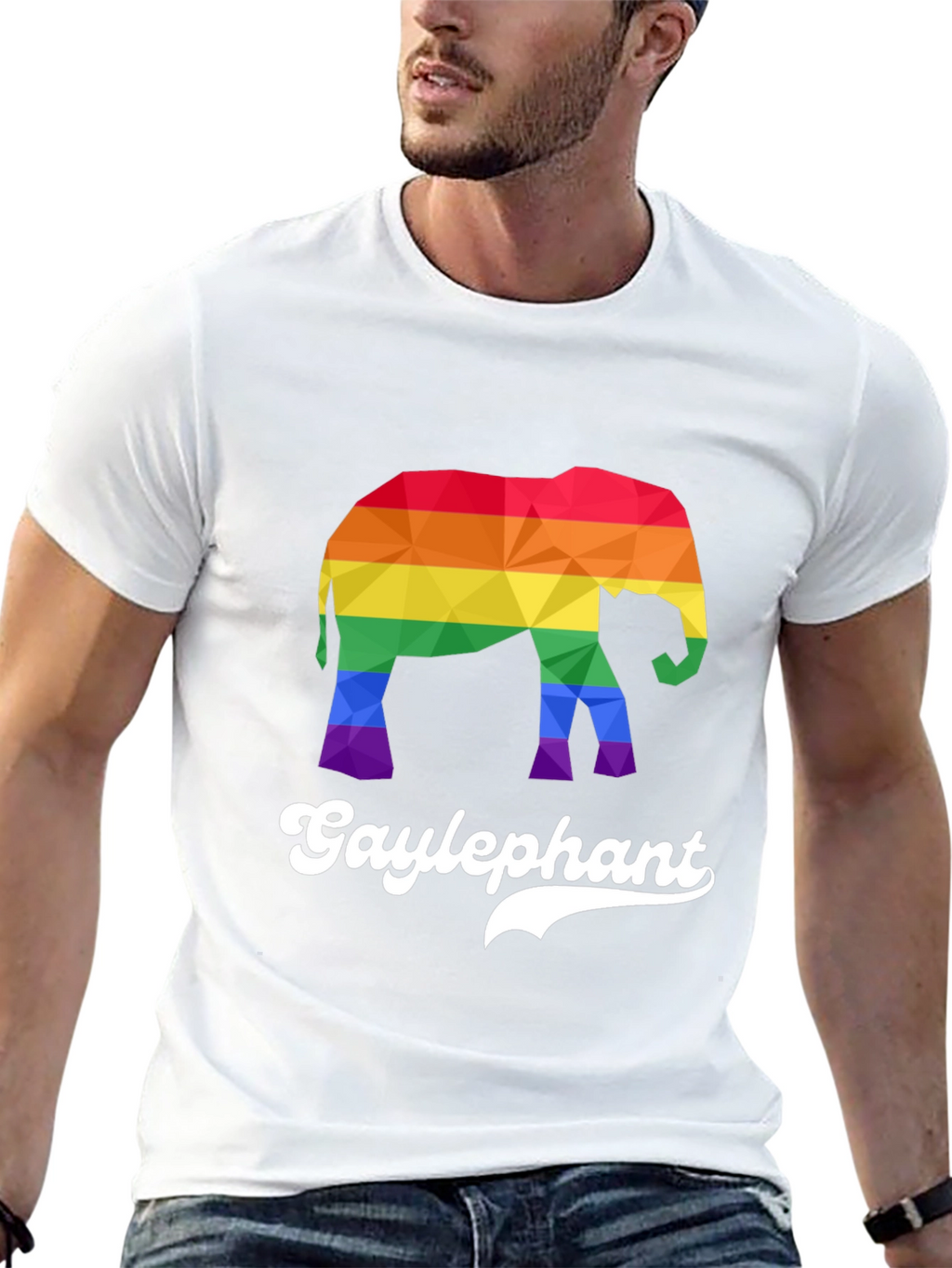 Gay Elephant Pride T-Shirt Rainbow Geometric Design