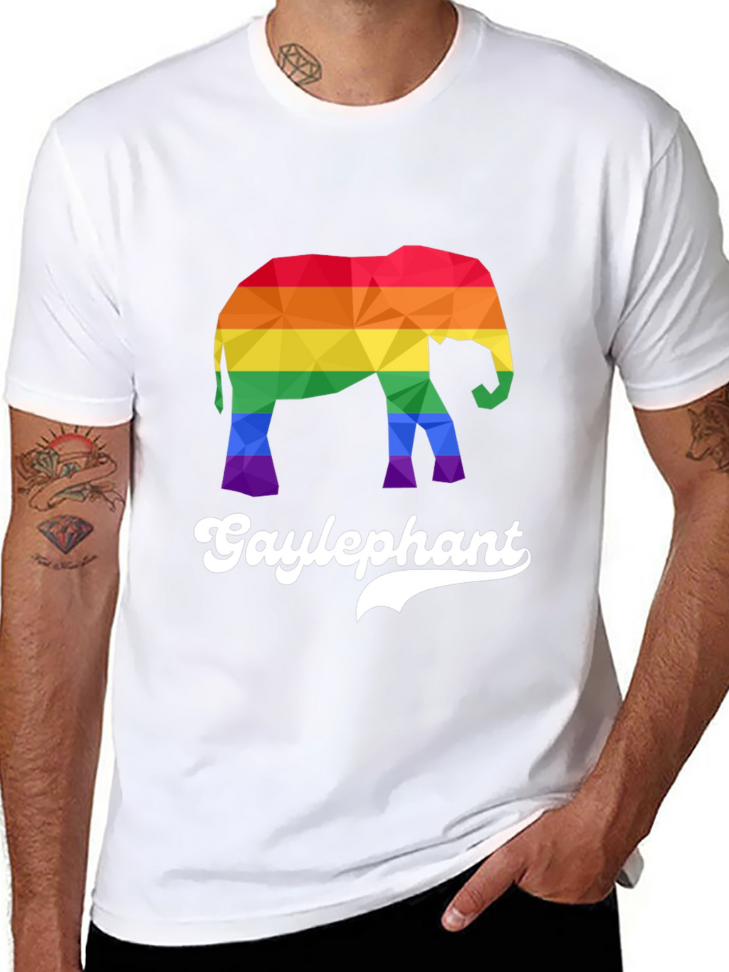 Gay Elephant Pride T-Shirt Rainbow Geometric Design
