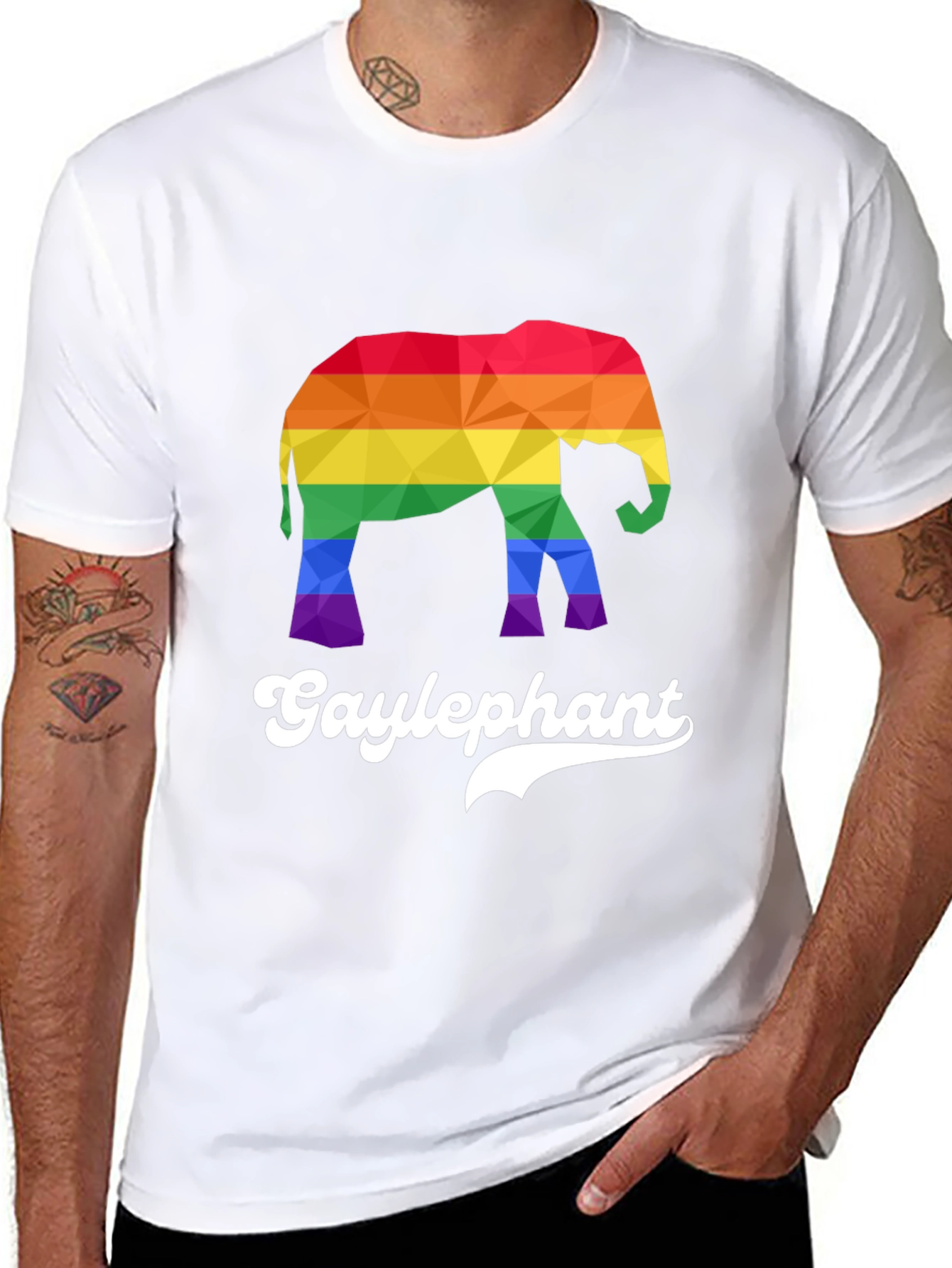 Gay Elephant Pride T-Shirt Rainbow Geometric Design