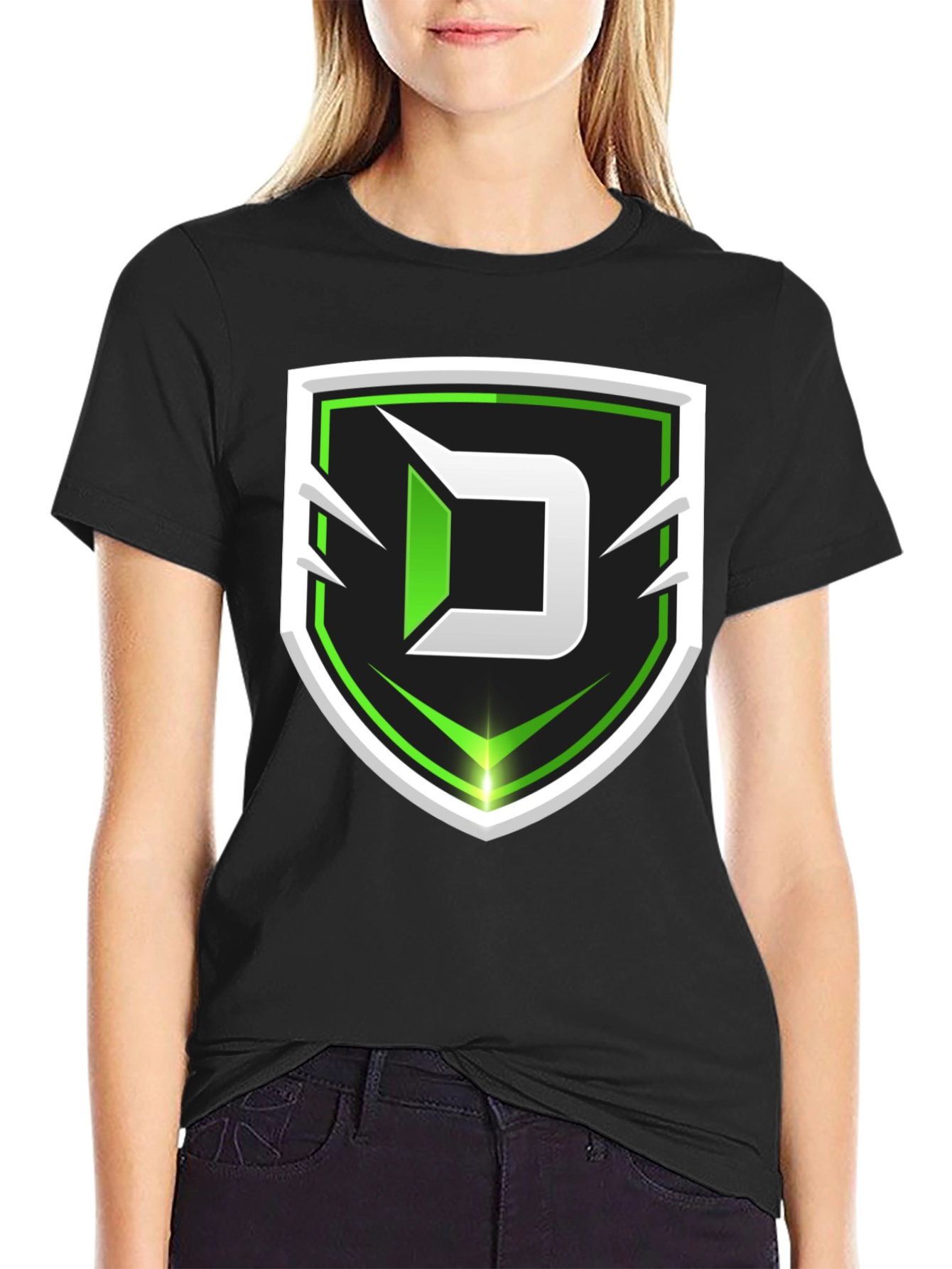 Black Tee with Green D Shield Logo