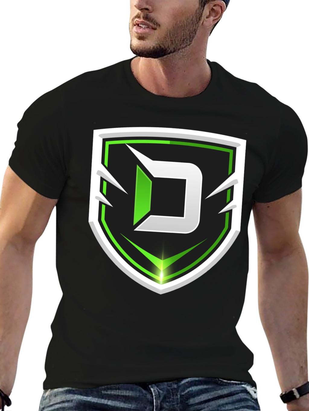 Black Tee with Green D Shield Logo