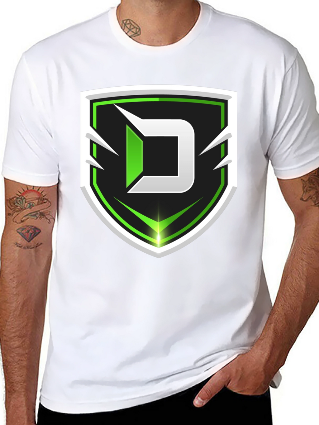 Black Tee with Green D Shield Logo