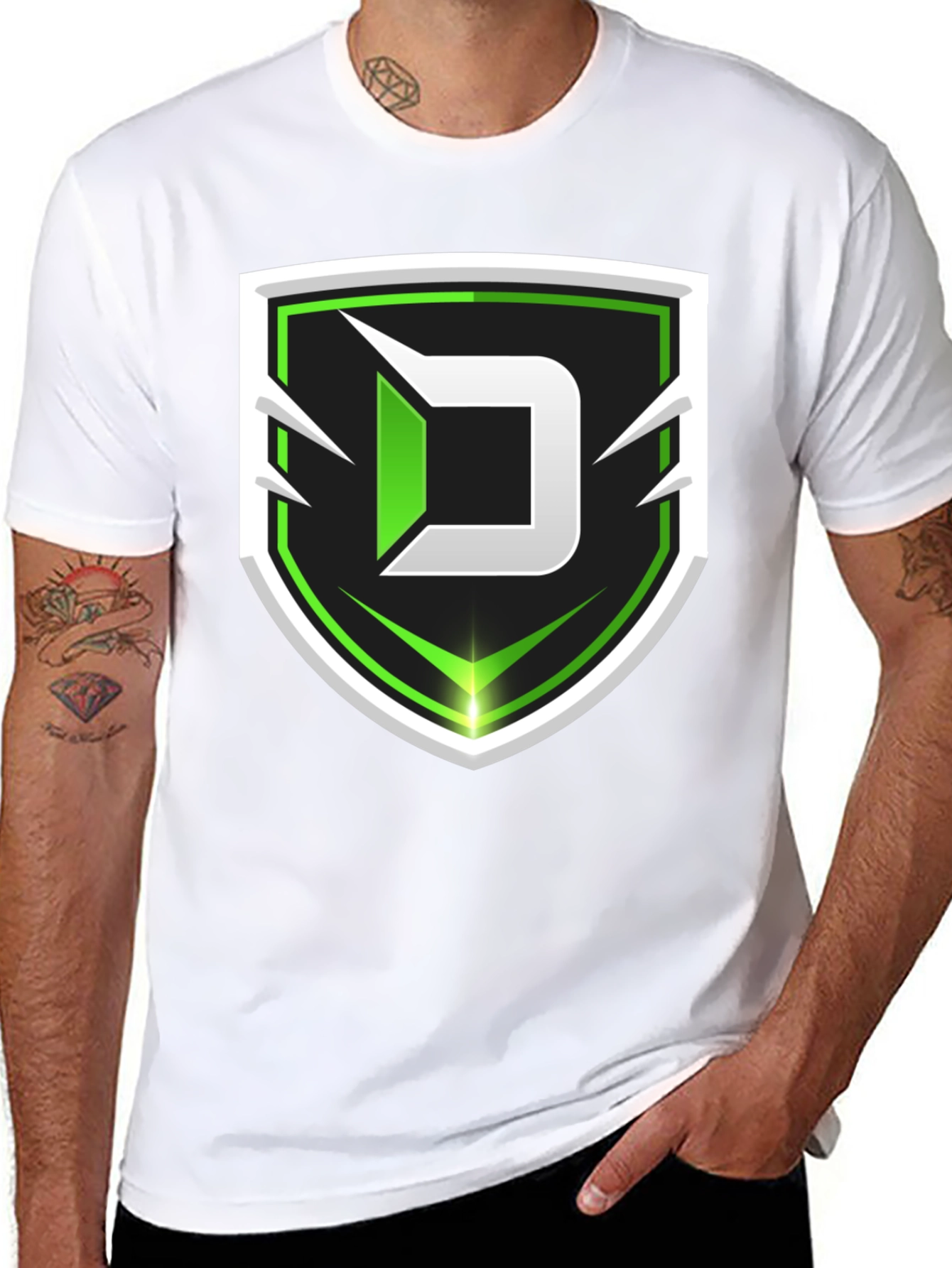 Black Tee with Green D Shield Logo