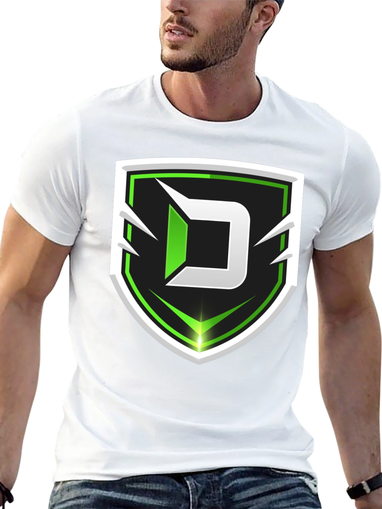 Black Tee with Green D Shield Logo