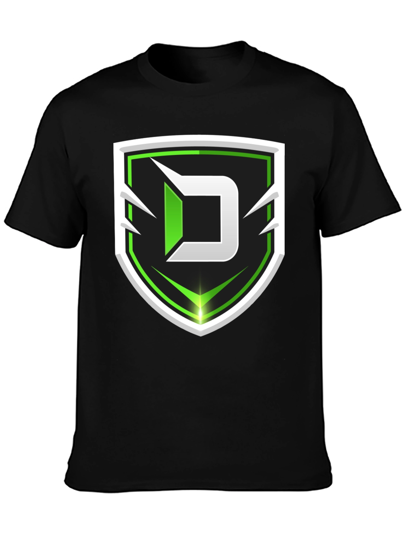 Black Tee with Green D Shield Logo