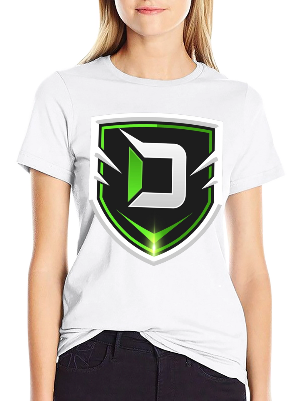 Black Tee with Green D Shield Logo