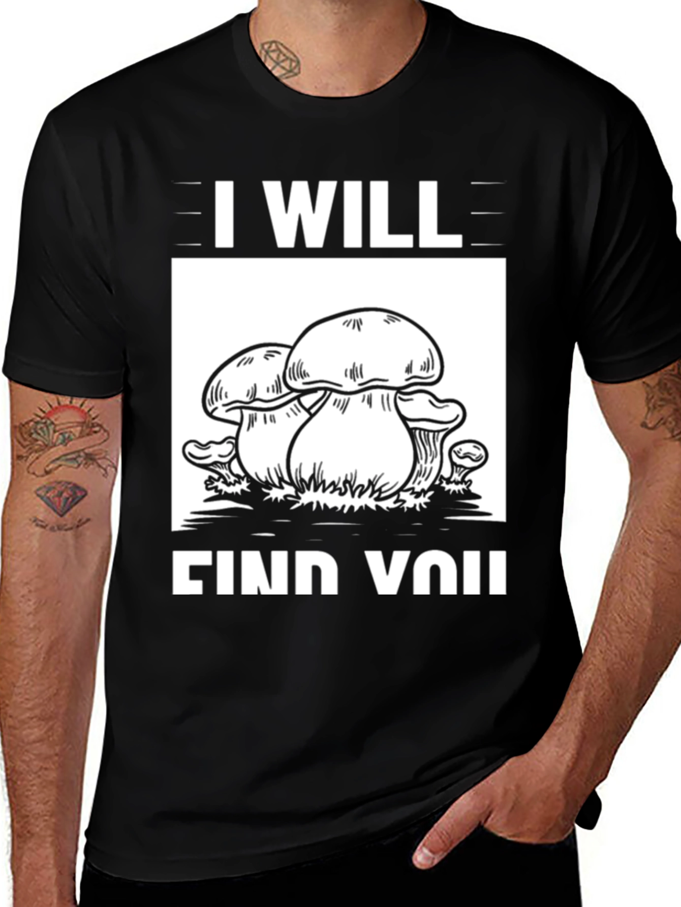 I Will Find You Mushroom Graphic Tee - Black