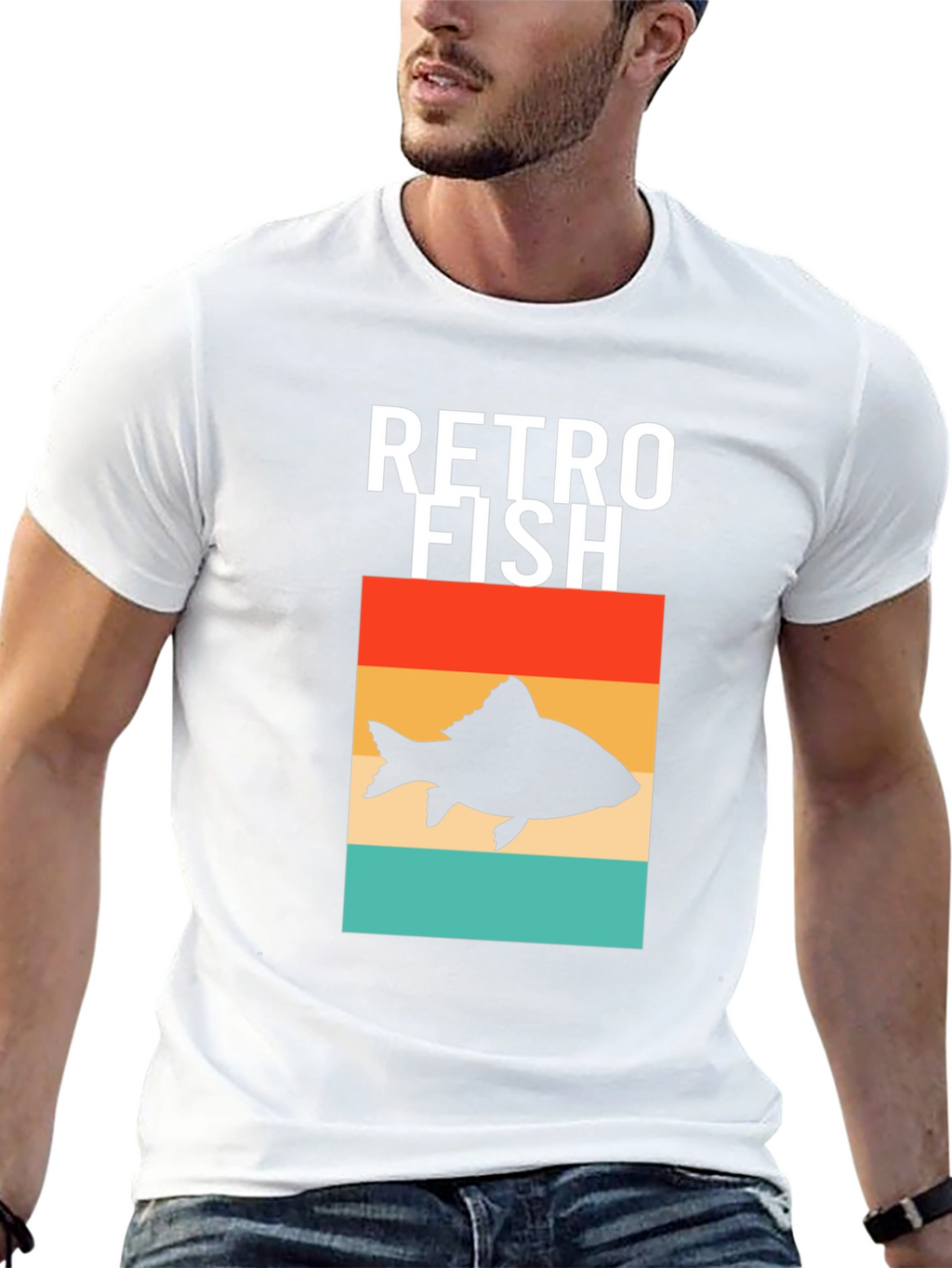 Retro Fish Graphic Tee - Stylish Mens Black T-Shirt