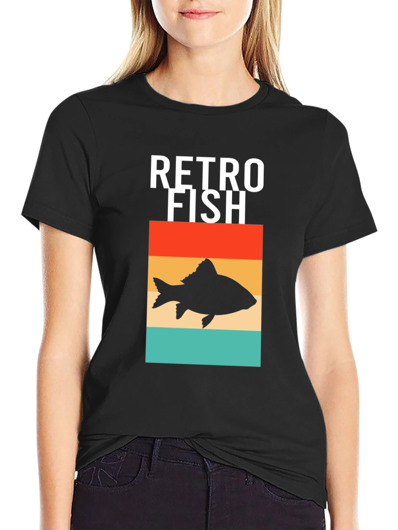 Retro Fish Graphic Tee - Stylish Mens Black T-Shirt