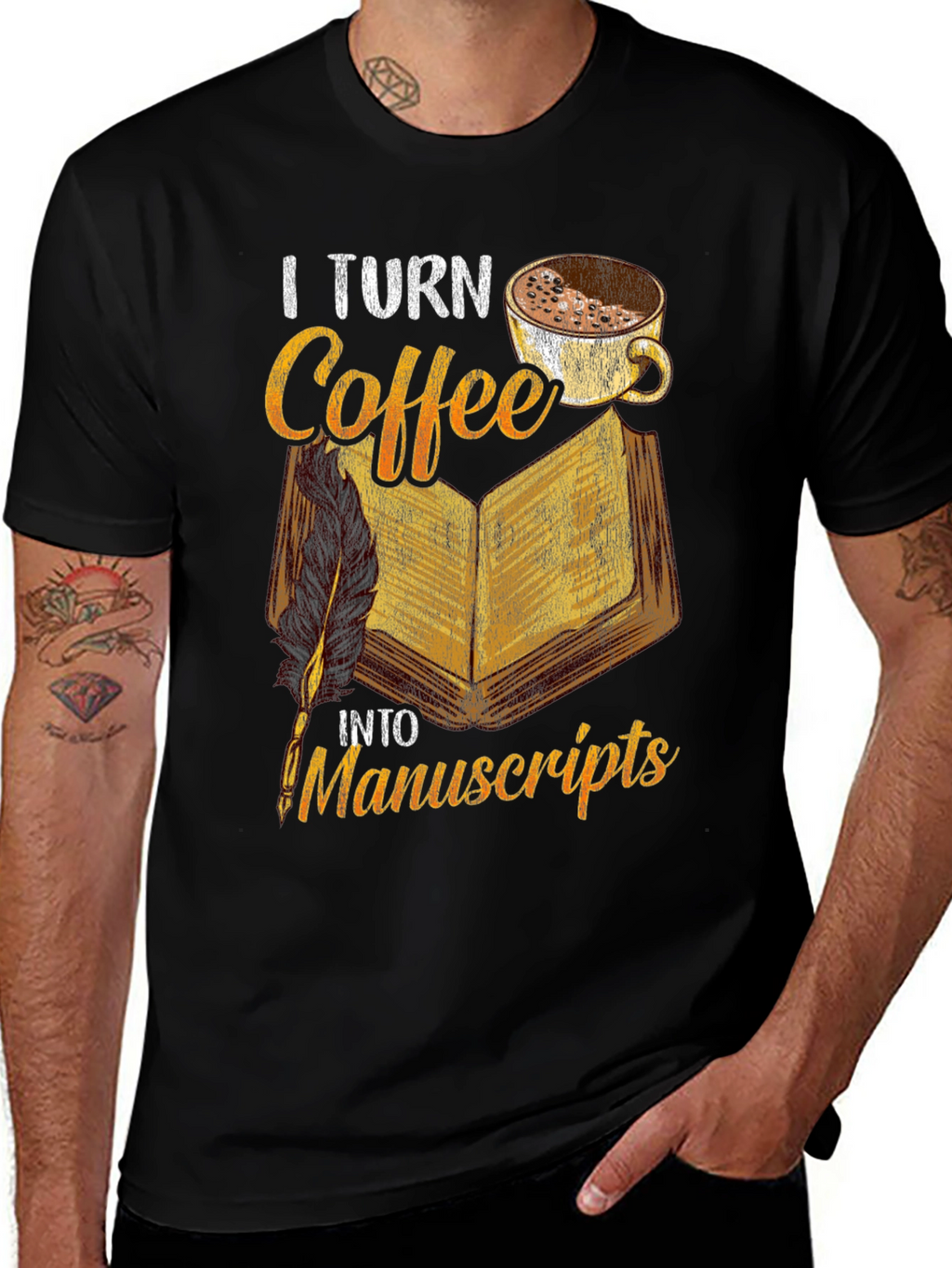 Coffee & Manuscripts Graphic Tee - Writers Essential