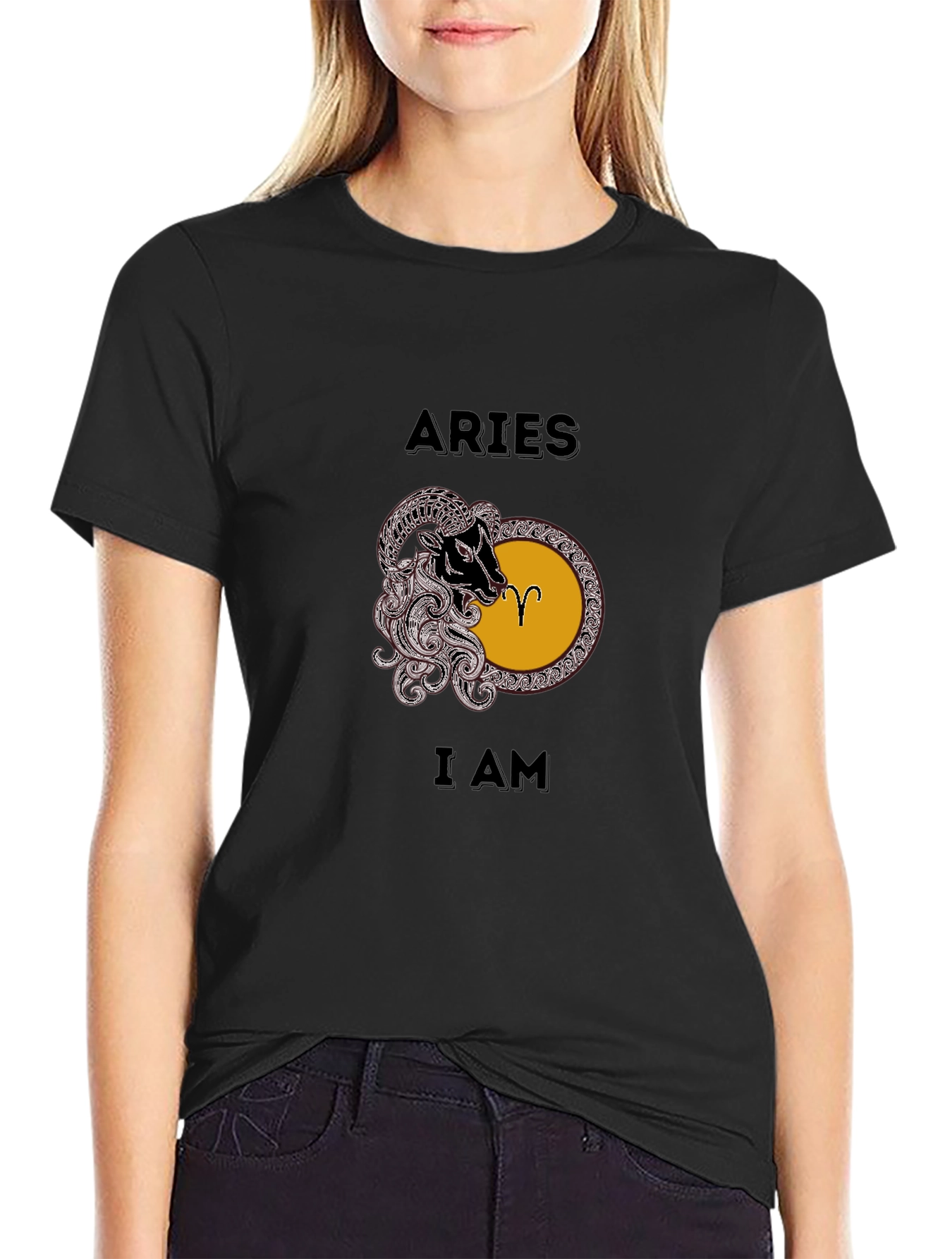 Aries Zodiac Sign Graphic Tee - Black Cotton Comfort