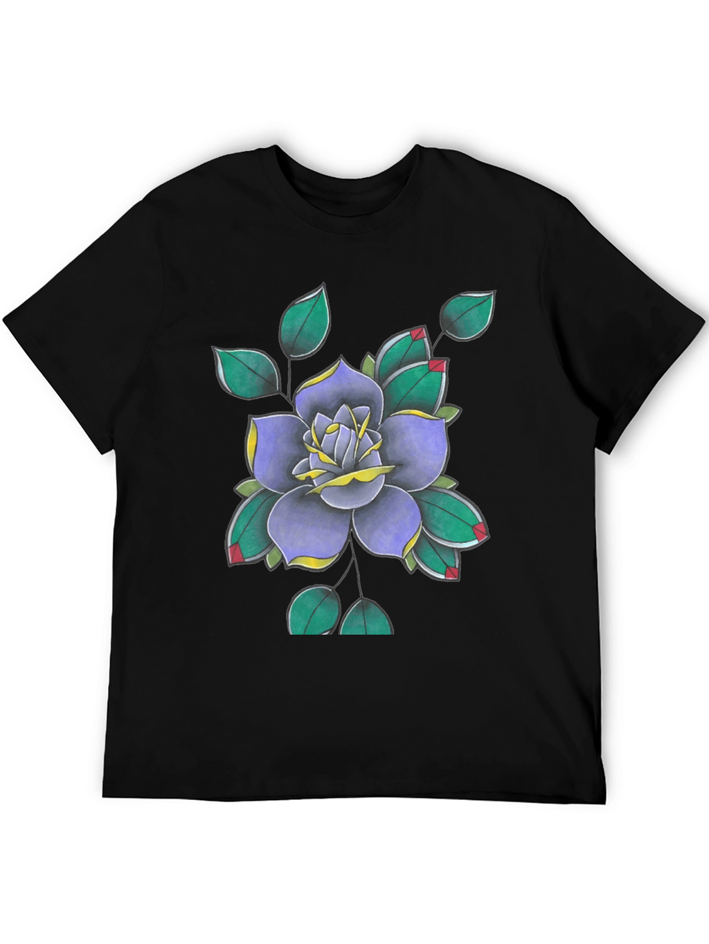 Floral Tattoo Art Print Black T-Shirt