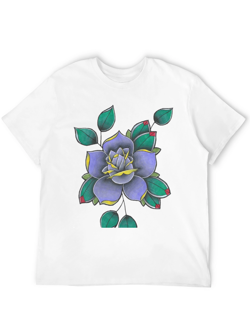 Floral Tattoo Art Print Black T-Shirt