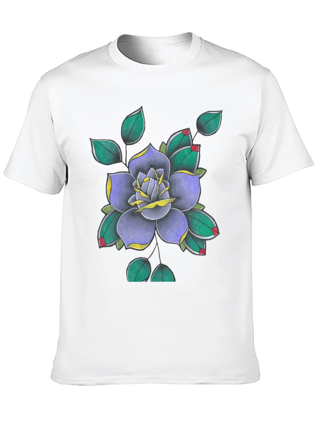 Floral Tattoo Art Print Black T-Shirt