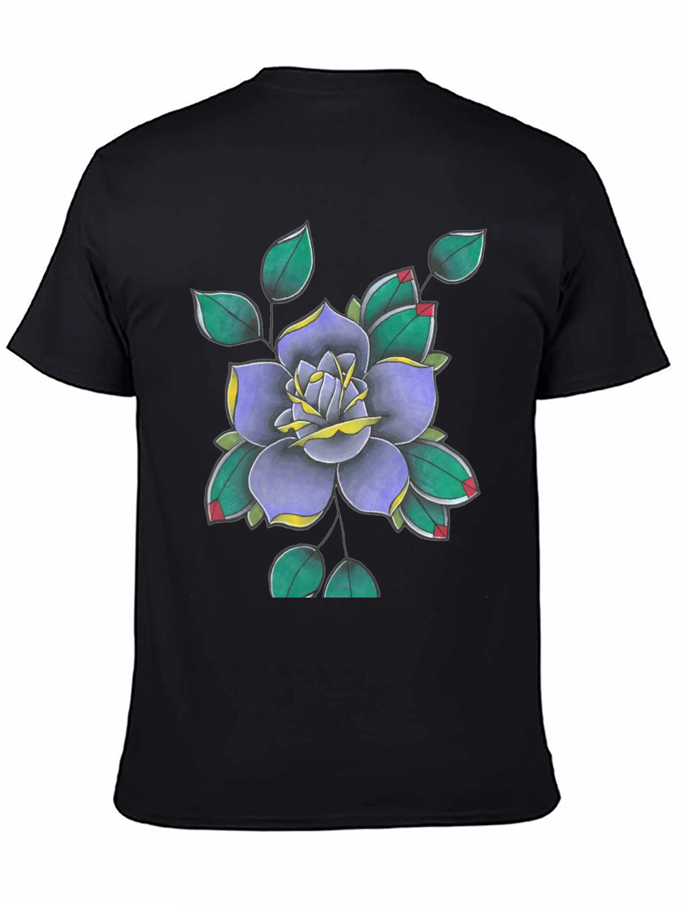 Floral Tattoo Art Print Black T-Shirt