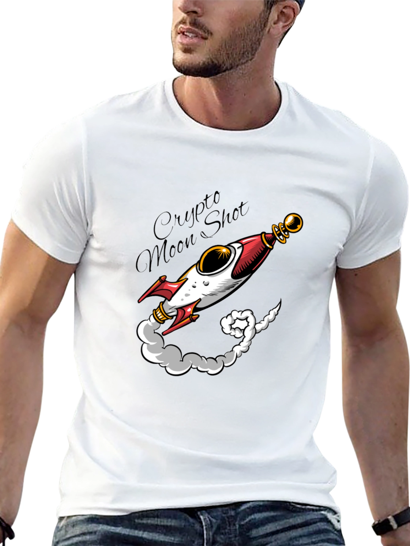 Crypto Moon Shot T-Shirt - Black Rocket Design