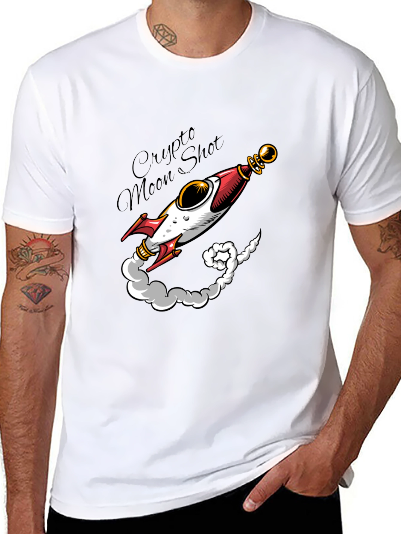 Crypto Moon Shot T-Shirt - Black Rocket Design