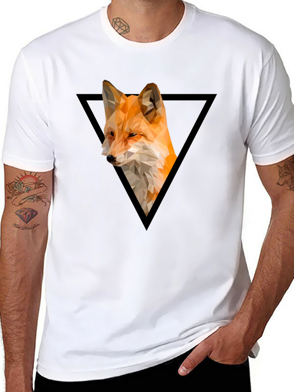 Geometric Fox Graphic Tee - Modern Triangle Design