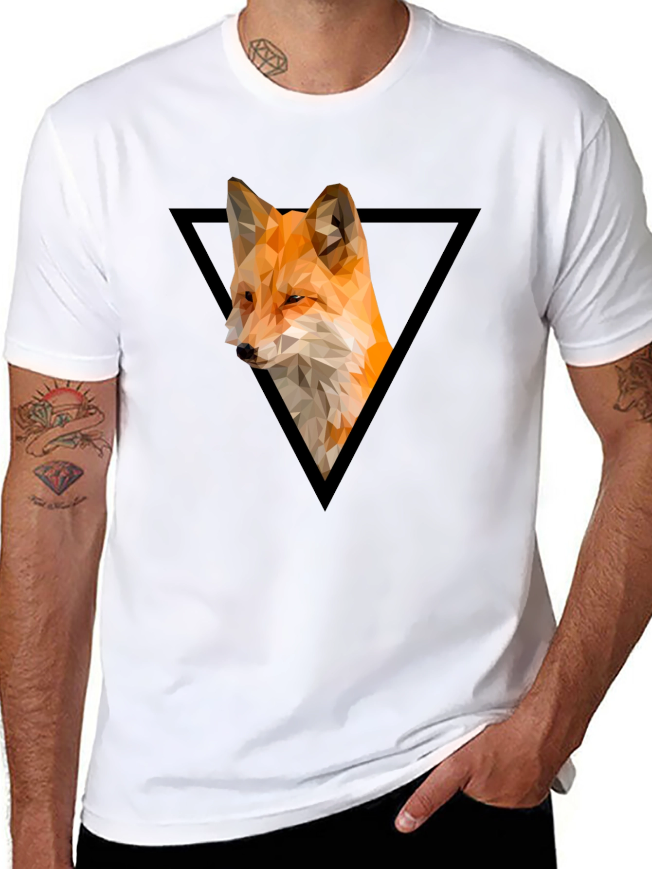 Geometric Fox Graphic Tee - Modern Triangle Design