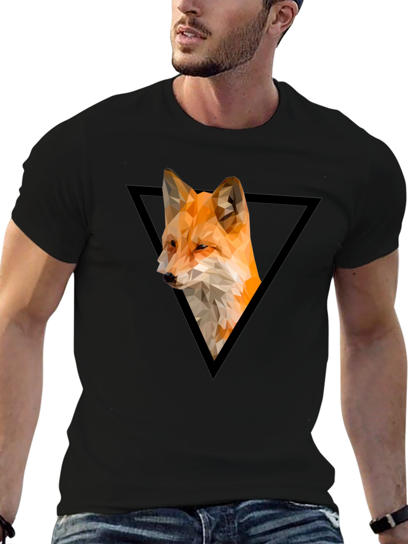 Geometric Fox Graphic Tee - Modern Triangle Design