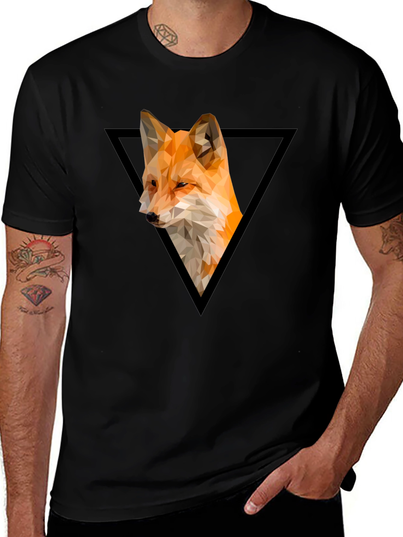 Geometric Fox Graphic Tee - Modern Triangle Design
