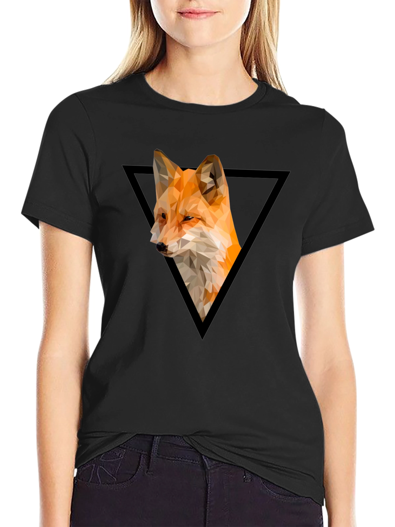 Geometric Fox Graphic Tee - Modern Triangle Design