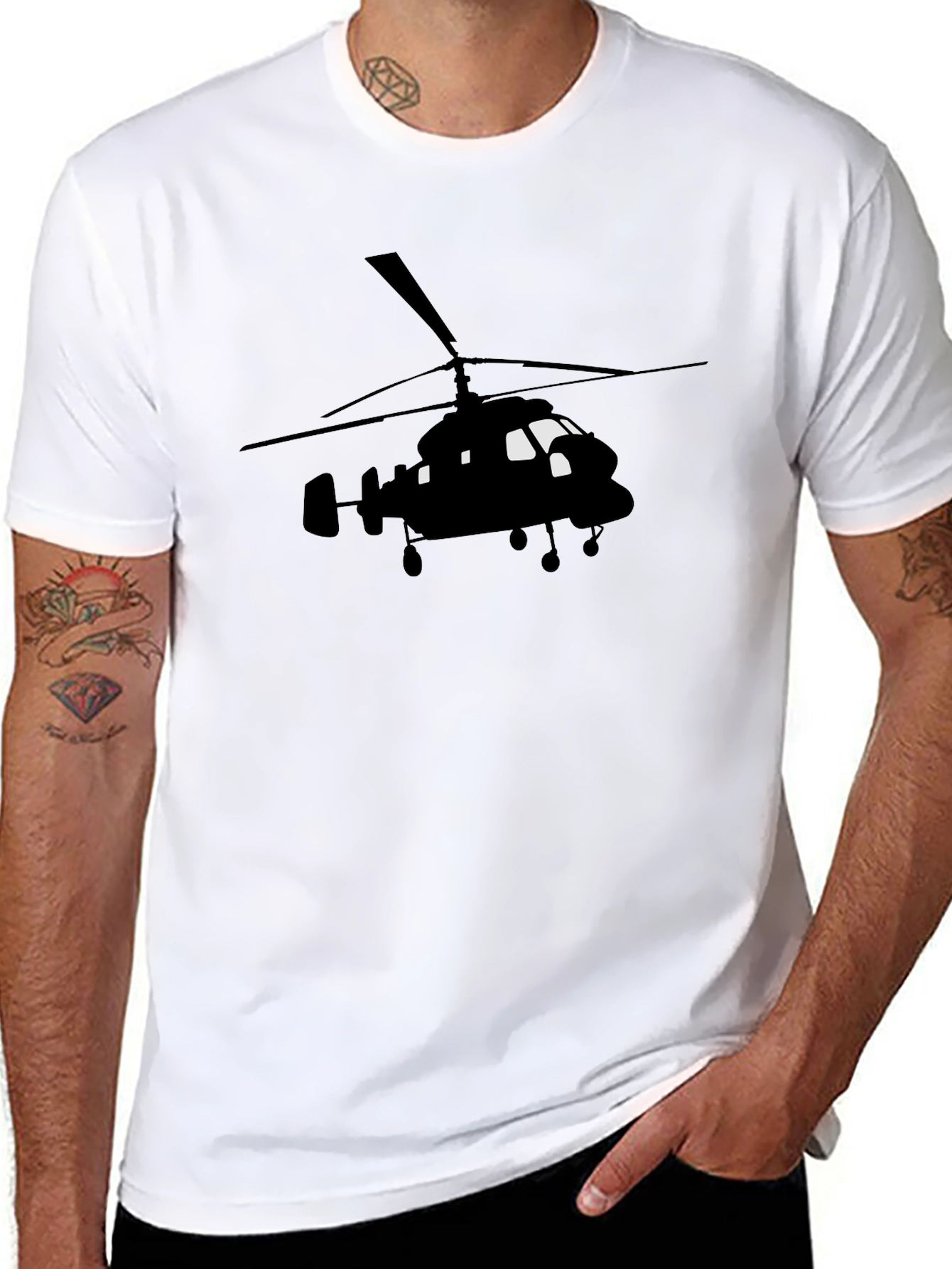 Black Helicopter Graphic Tee - Aviation Enthusiast Shirt