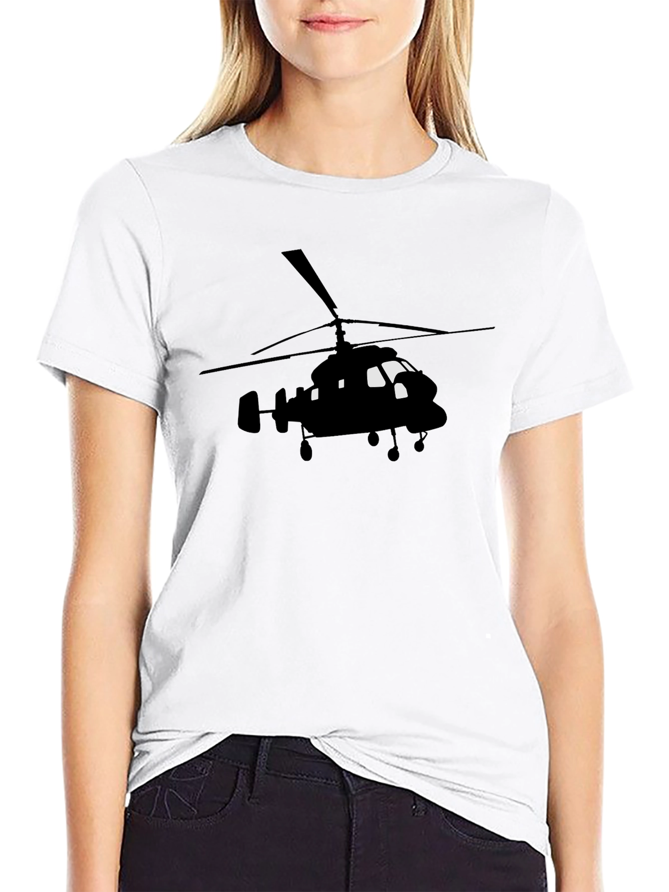Black Helicopter Graphic Tee - Aviation Enthusiast Shirt