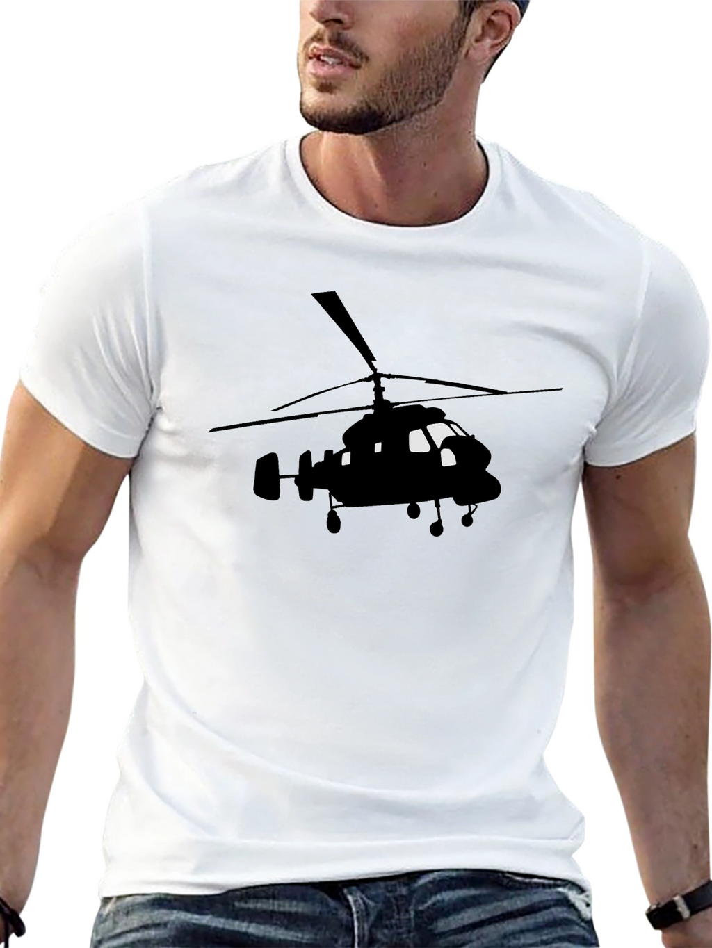 Black Helicopter Graphic Tee - Aviation Enthusiast Shirt