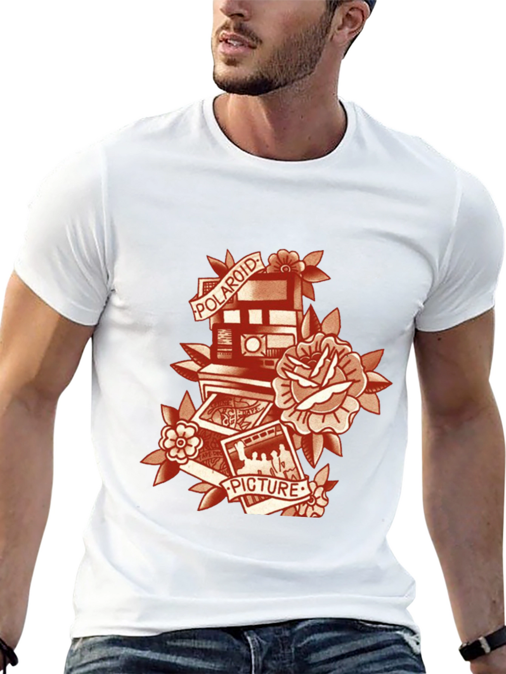 Retro Polaroid Camera & Rose Graphic T-Shirt