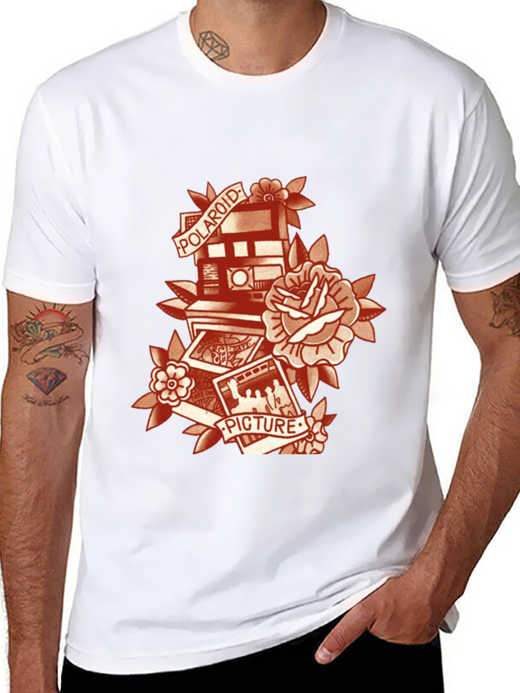 Retro Polaroid Camera & Rose Graphic T-Shirt