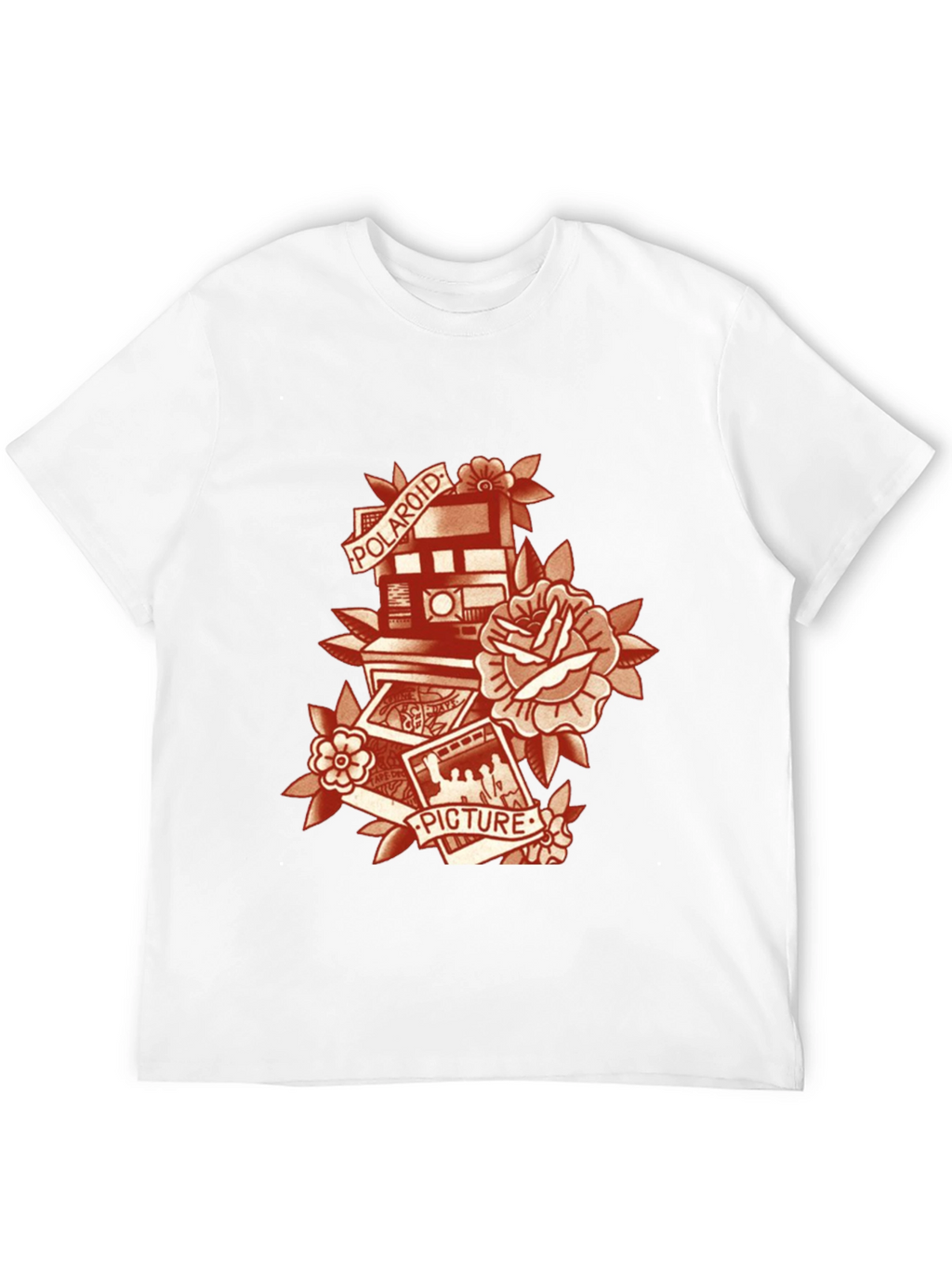 Retro Polaroid Camera & Rose Graphic T-Shirt