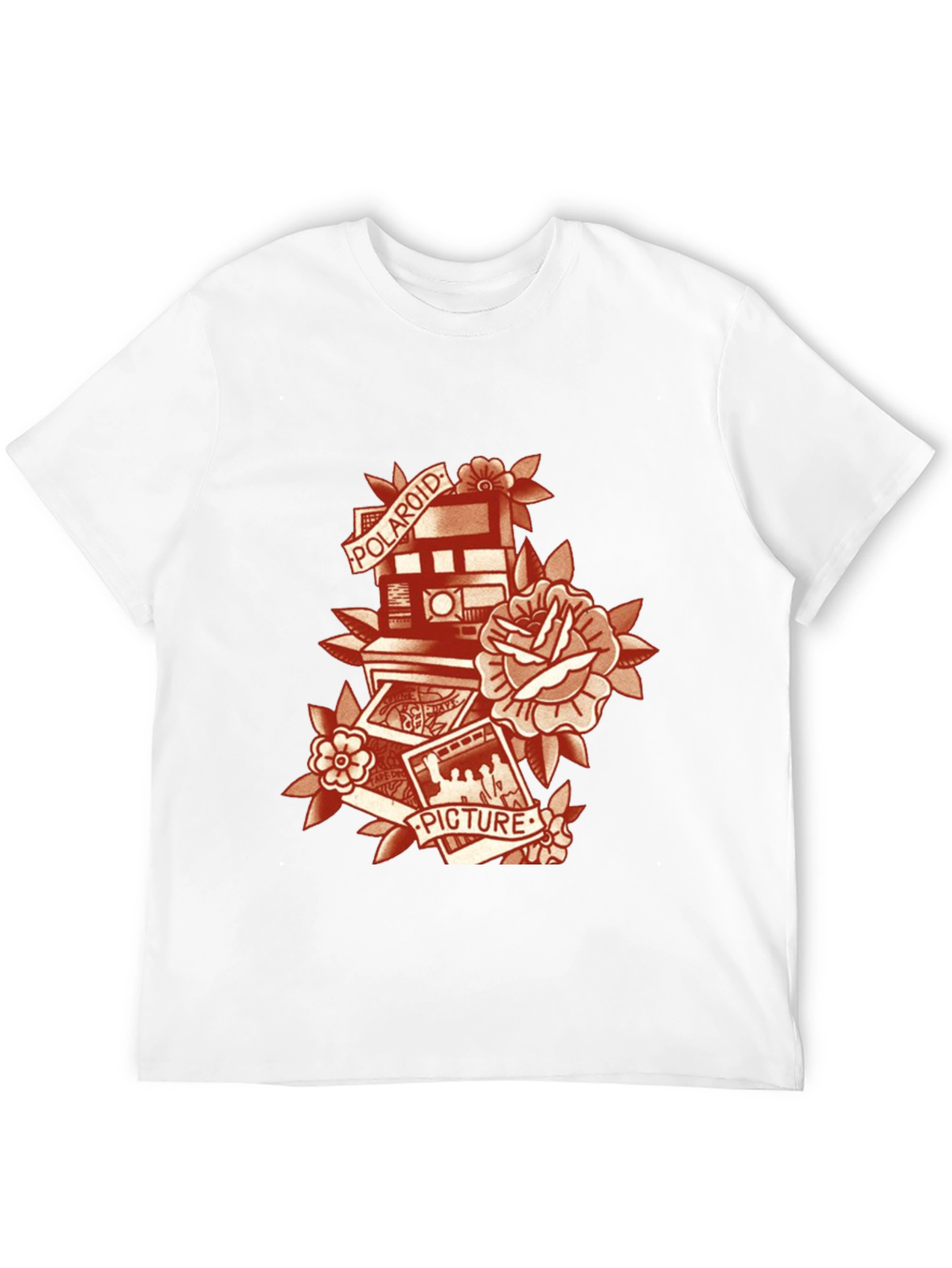 Retro Polaroid Camera & Rose Graphic T-Shirt