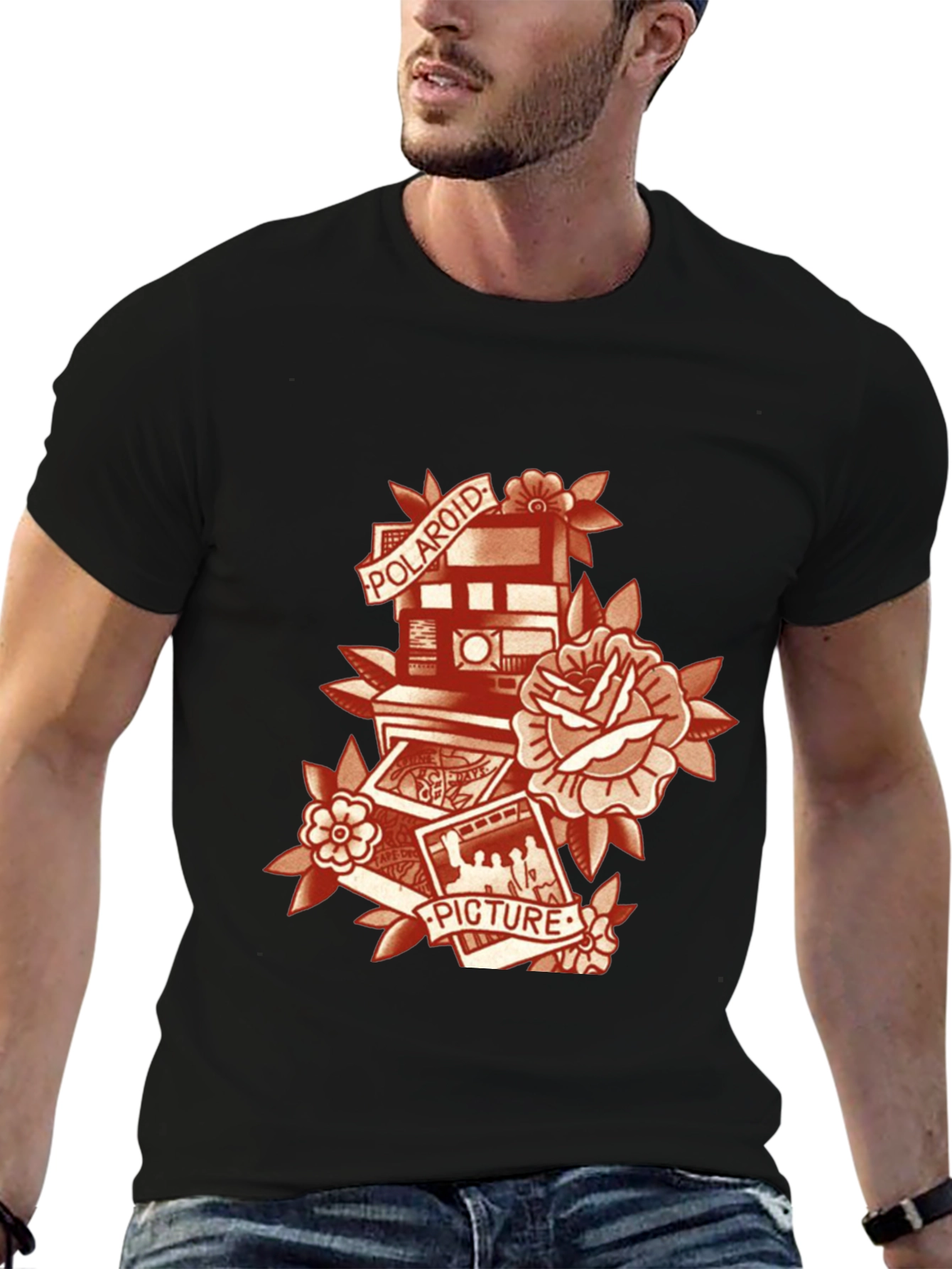 Retro Polaroid Camera & Rose Graphic T-Shirt