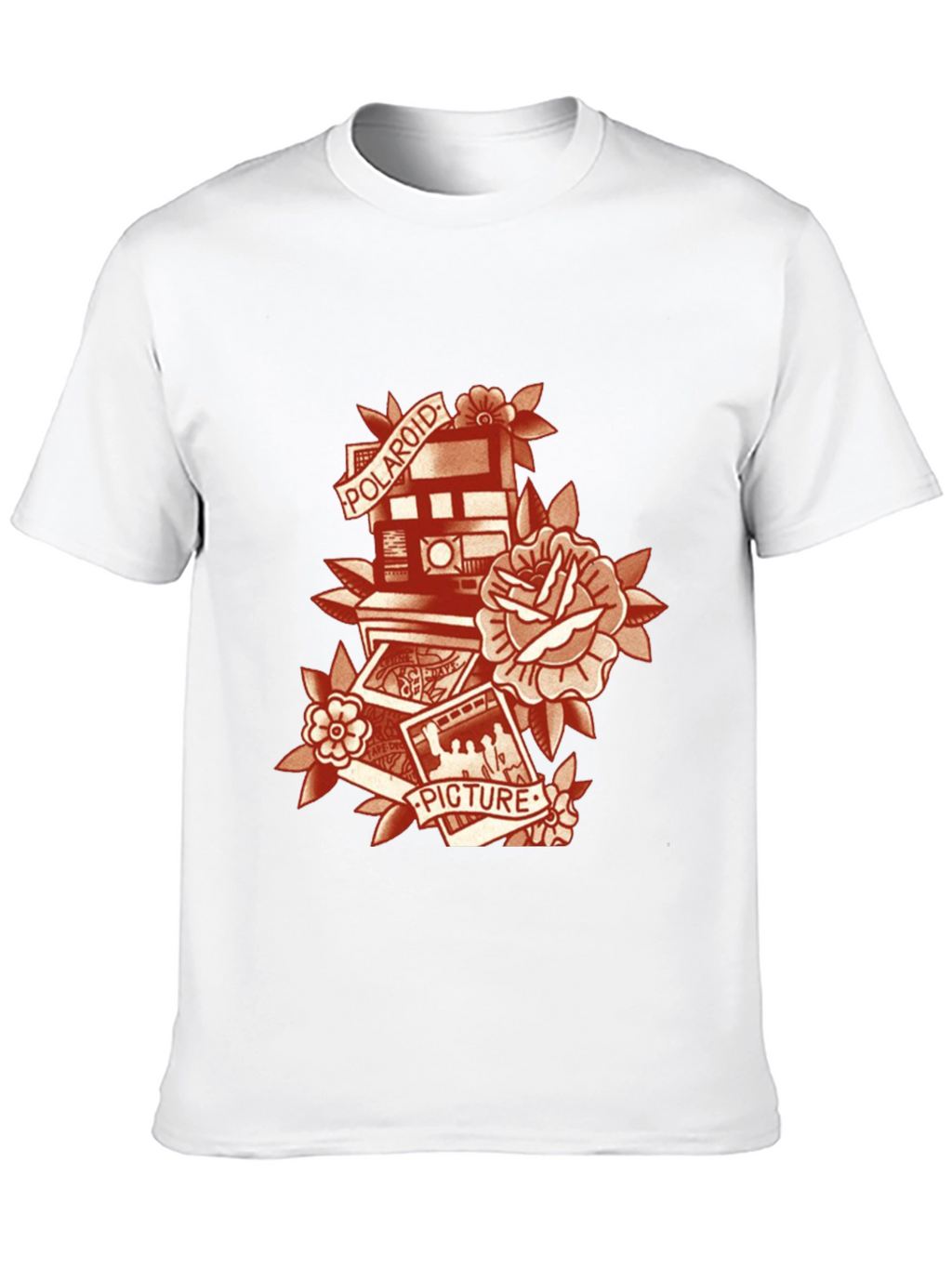 Retro Polaroid Camera & Rose Graphic T-Shirt